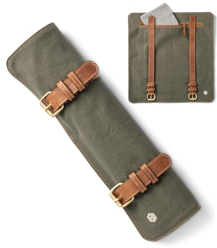 Angus Stoke Bolsa para Cuchillos de Chef Premium | Rollo Grande Con Compartimento Extra y Cremallera | Estuche Enrollable de Cocina Lars, Verde Oliva