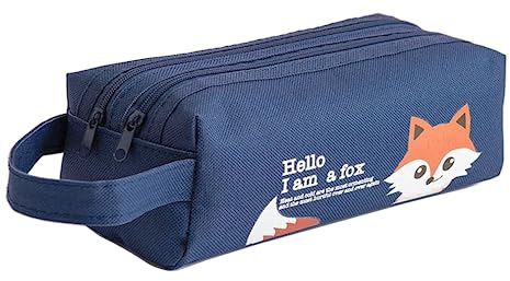 EASYLAVIE trousse Scolaire Deux Compartiments Grand Capacité Pochette Scolaire - Tissu- 20x7.5cm (Renard)