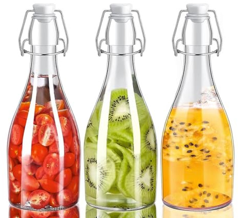 HZIYOU Bottiglie con tappo basculante in vetro, con coperchio, confezione da 3, per fermentazione di Kombucha, birra, succhi, latte o uova