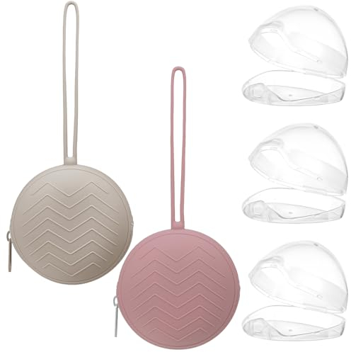 5 Stück Schnullerbox für Unterwegs,2 Stück Silikon Schnuller Aufbewahrungsbox und 3 Stück Transparent Plastik Schnullerboxen für Baby,Mädchen,Junge (Rosa + Hellgrau)