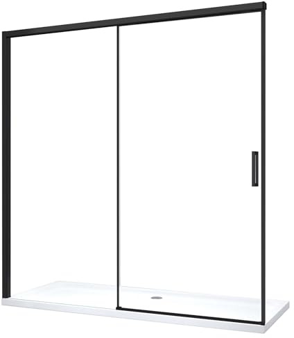 Puerta de ducha para instalación en nicho con cierre suave Soft Close H 200, marco en negro mate de 8 mm (Cm 150 (147-150))