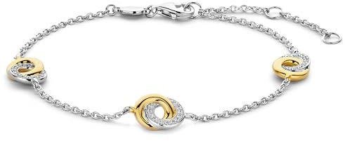 Ti Sento Milano Armband der Marke Armband aus Sterlingsilber mit weißem Zirkonia und Gelbgold-Beschichtung. Die Breite beträgt 1 mm. Das Gewicht ist 0,0042. Die Referenz lautet 2925ZY, Sterling-Silber
