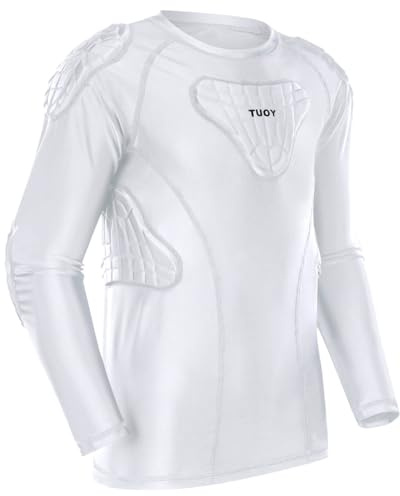 TUOY Youth Padded Chest Football Rib Protector Shirt for Baseball Martial Art Padded Compression Shirt Long Sleeve