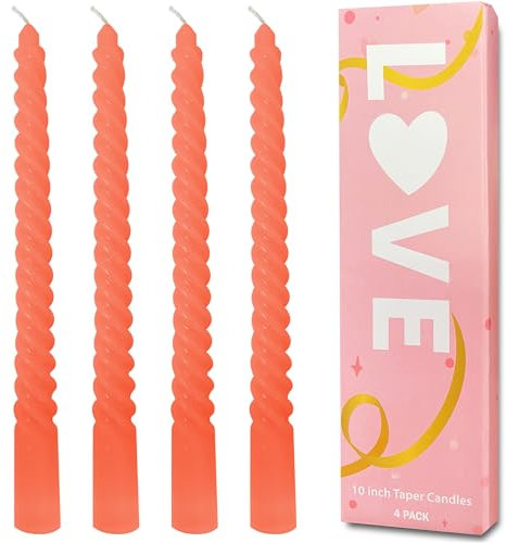 Topsics Leuchterkerzen Stabkerzen gedreht Spiralkerzen lange Brenndauer 5 Stunden, Kerzen Deko, 4 Stück, 2,2 x 25cm Orange, Halloween Dekorative Kerzen