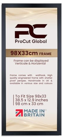 Procut Global 98X33CM Black Picture Frames - Modern Wooden Photo Frame with Shatterproof Perspex for Wall or Tabletop - Perfect for Posters, Certificates, Prints - Sizes & Colors Available