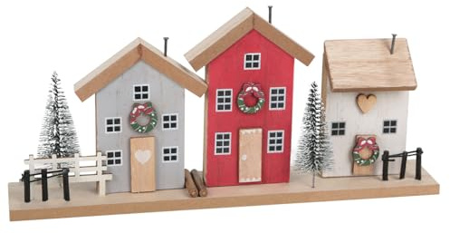 Logbuch-Verlag julhus, husrad, dekoration, rött, vitt, grönt trähus, juldekoration, figur att ställa upp, 30 x 14 x 5 cm