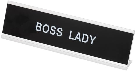 PATIKIL Funny Nameplate, 8x2 Novelty Desk Sign Plaque Aluminum Desk Name Plate with Base for Office, Silver White (Lady)