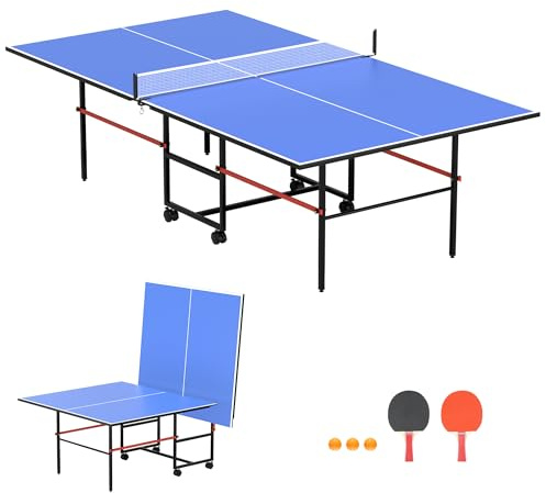 Professional Foldable Ping Pong Table for Indoor & Outdoor - 8FT Mid-Size Table Tennis Table with Net, 2 Table Tennis Paddles and 3 Balls - Quick & Easy Assembly
