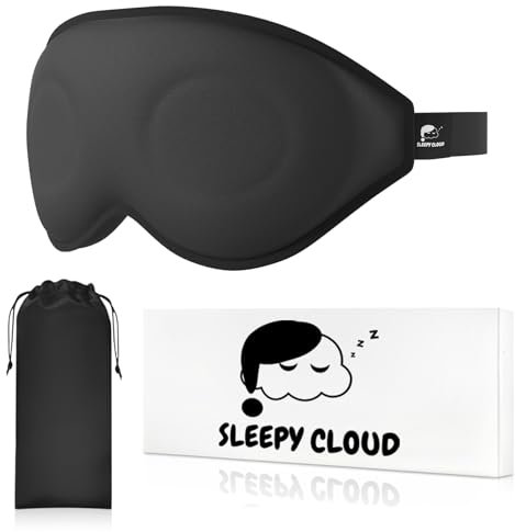 Sleepy Cloud Sleep Mask for Men and Women - Breathable 3D Cutout Blackout Eye Masks for Sleeping - Ergonomic, Lightweight, Comfortable Travel Accessories, Sleep Aid - Storage Pouch (Black)