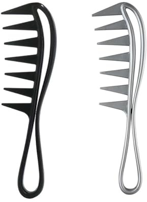 2 peines para mechas, peine de dientes de tiburón, peine de dientes ancho, peine antiestático resistente al calor para hombres y mujeres, para rizos voluminosos y cabello dañado (negro, plateado)