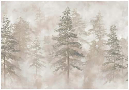 WallArena – fleece fototapet skog 400 x 280 cm – fototapeter – för vardagsrum sovrum – fibertapet tapet tapet 3D-effekt – inkl. lim – beige naturlig dimma