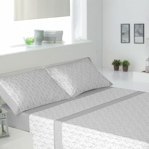 Rufino Díaz Juego Sábanas 3 Piezas 144 Hilos Algodón Turín (Gris - 150 cm (con Dos almohadones)) - Taco Extra Suave para Adultos e Infantil - Sensación acogedora y de Confort