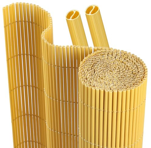 Monucep Tappetino frangivista in PVC per balcone, 2 x 100 x 500 cm, in bambù, tubo rotondo con strisce di rinforzo, protezione da sguardi indiscreti senza forature, frangivento e frangivista per
