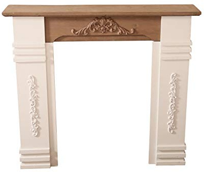 elbmöbel Kaminumrandung Kaminkonsole Landhausstil Barock Shabby Chic Holz schmal 110x22x98 cm | Vintage Kaminverkleidung dekorativ weiß braun | Deko Konsole, Ablage, modern klassisch, Eyecatcher