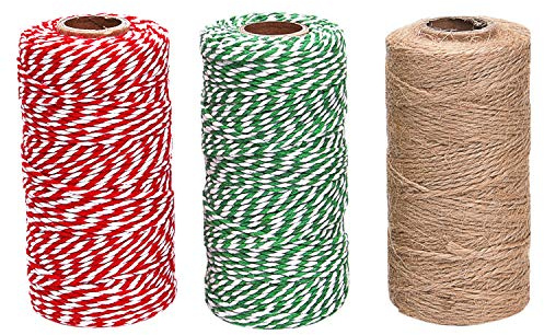 Sunmns 3 Rolls Christmas Cotton Twine and Natural Jute String Rope for Gift Wrapping Tag Ornaments
