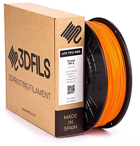 3DFILS - Filamento flexible para impresión 3D eFil TPU 60D: 1.75 mm, 500 g, Naranja