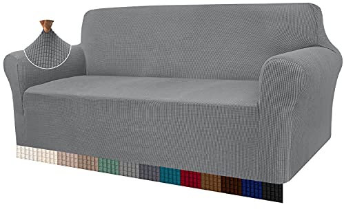 Granbest High Stretch Sofa Covers 3 Seater Super Soft Stylish Couch Covers for Dogs Pets Cats Jacquard Spandex Non Slip Sofa Slipcover for Living Room Furniture Protector (3 Seater, Light Gray)