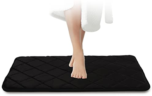 JAWAonline Badezimmerteppich Schwarz - Pflegeleichte Badematte Memoryschaum - Extrem Saugfähiger Badteppich - Badvorleger rutschfest - Waschbarer Bad Teppich Badezimmer - Duschvorleger 50x80cm