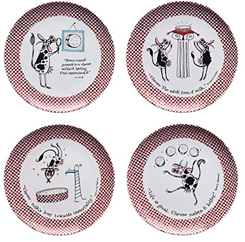 BIA International – Juego de 4 Platos Say Cheese – El Juego de Platos de Quesos Perfecto para Servir Una Variedad de Quesos - Diseñada por Clare Mackie - Caja de Regalo.