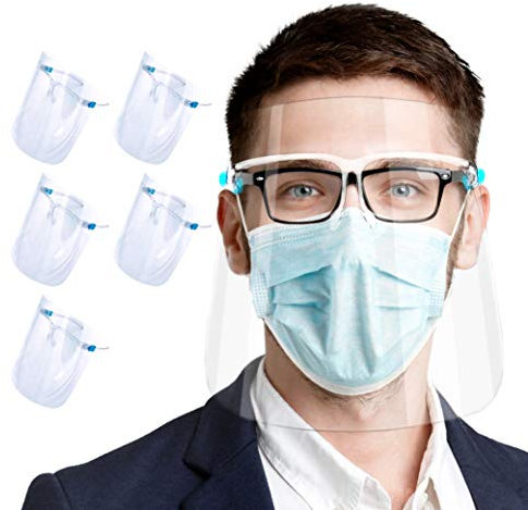 Set de 5 uds. Visera-pantalla facial, protección facial integral anti-salpicaduras, anti-vaho, compatible con gafas, para adultos y niños, alta visibilidad y cómoda sujeción