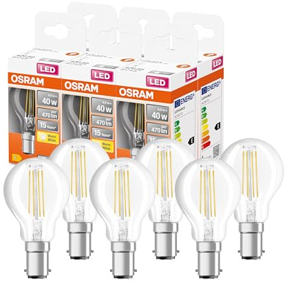 OSRAM Lampada LED P40 Classic P40 Star Classic P40 per base B15D, forma a goccia, FIL, 470 lumen, bianco caldo, 2700k, sostituzione per lampadine da 40w convenzionali, non dimmerabile, 6 pacchetti