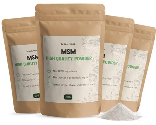 Cupplement MSM - Polvo combinado (4 x 60 gramos, piel y cabello, polvo MSM, vegano, sin aditivos, probado en laboratorio, 30 días de existencia por bolsa)