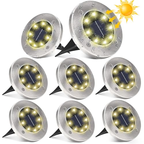 BIAOQINBO Solar Bodenleuchten Aussen, Solarlampen für Außen mit 8 LEDs, Garten Solarleuchten für Außen LED Solar Gartenleuchten Wasserdicht, für Rasen Auffahrt Gehweg Patio Garden (Warmweiß, 8 Stück)
