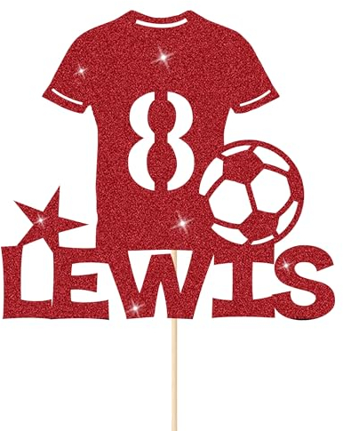 Football Cake Topper Personalised Birthday Cake Decorations Football Gifts for Kids Boys Men Husband Daddy Grandpa Football Lovers Cake Toppers (Red)