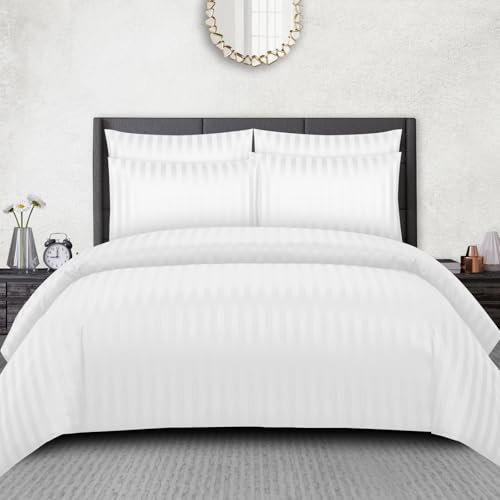 Pamposh Satin Stripe King Size Duvet Cover Sets - Premium Hotel Quality Quilt Cover Bedding Sets - Hypoallergenic Ultra Soft Microfiber Bed Linen