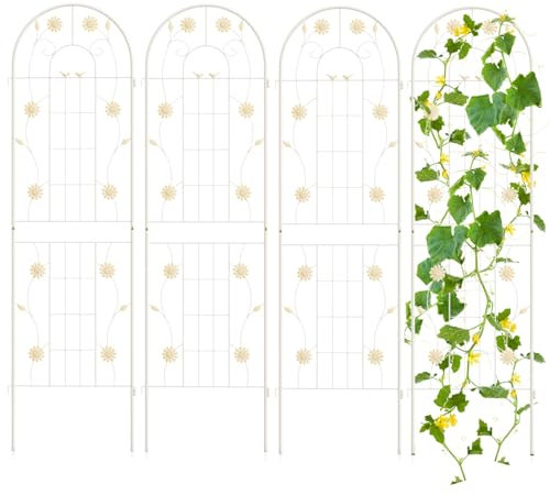 GiantexUK 180/220x50cm Garden Trellis, 2/4 Pack Tall Galvanized Metal Fence Climbing Plants Support Frame, Rustproof Lattice Grid Panels Barrier Edge Border for Roses Vegetables Vine (6FT, White, 4)
