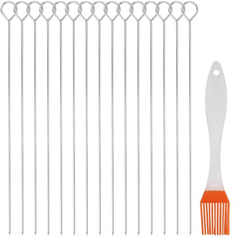 EASYKEENECOM 22pcs 30cm Stainless Steel Kebab Skewers, Metal BBQ Kebab Grill Skewers Sticks Reusable Metal Chicken Barbecue Skewer for Fruit Meat BBQ Kabob