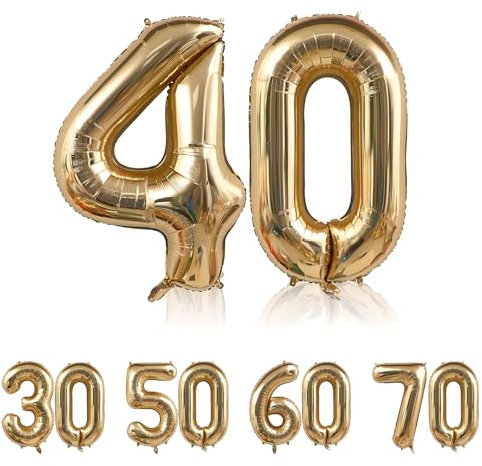 Compleanno Palloncini Oro 107CM - Grande Numero 40 Anni in Foil per Uomini e Donne - Gonfiabile con Elio - 42 Zoll per Anniversario e Festa