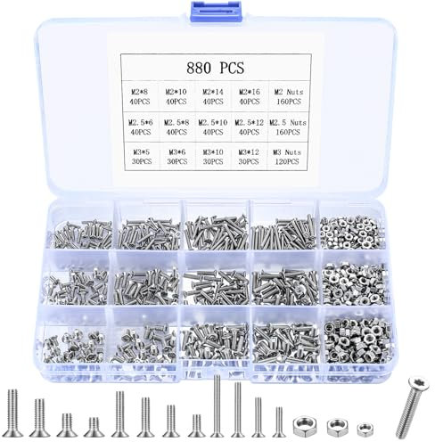 M2 M2.5 M3 Bolts and Nuts Set, 880 Pcs Metric Torx Drive Countersunk Head Screws Bolts Set, Nuts and Bolts Set, Flat Head Machine Screws and Nuts Assortment Kit for Home Bicycle Motorcycle Repair