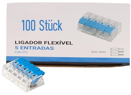 Maxled, Light is Led! Verbindungsklemmen,Klemmen 5 Polig Leiter, 100 Stück Kabelverbinder Kabelklemmen für Alle Leiterarten Weltweit, Solid Wire 0.2-4mm², Anschlussklemmen Strand Wire:0.14-4mm² 415