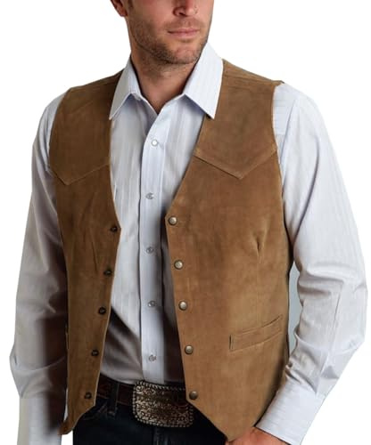 Allthemen Vintage retro mocka kostymväst för män, smal passform, business, casual, Brun, 3XL
