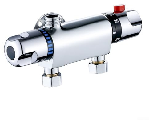Rubinetto miscelatore termostatico cromato per doccia a vista, rubinetto per il controllo della temperatura del bagno con uscita G1/2, lunghezza 20 cm, struttura in lega, compatibile con acqua calda e