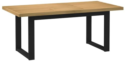 Gecheer Matbord av massivt furuträ - 180 x 90 x 75 cm, U-formade ben, naturlig/svart