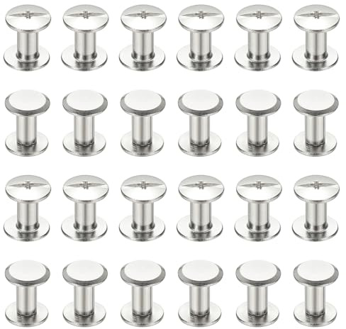 PATIKIL 24 Sets Chicago Screws, 4x8mm(DxH) Chicago Screws Phillips Binding Post Screw Bolts Leather Rivets 304 Stainless Steel Fasteners for Leather Belt Scrapbook Photo Albums, Silver