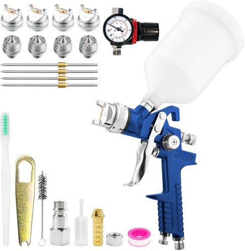 HVLP Pistolet à Peinture 600ml avec 4 Buses 1,4mm 1,7mm 2,0mm 2,5mm, Pistolet à Peinture par Gravité pour la Peinture Automatique de Meubles