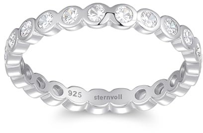 Sternvoll® damring silver 925 med zirkonia | rund Eternity-ring rodiumpläterad | Gnistrande stapelring i bubbeldesign, 58 EU, Sterlingsilver, Kubisk zirkonia