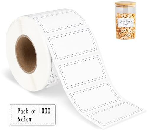 adorbox White Sticky Labels Stickers, 1000 Pcs Self Adhesive Address Labels Roll (60mm x 30mm), Blank Sticker Label for Kitchen Freezer, Food Container, Jars and Office Name Tag