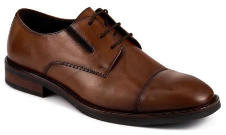 Wide Fit Smart Leather Toe-Cap Shoes - Brown Size 8