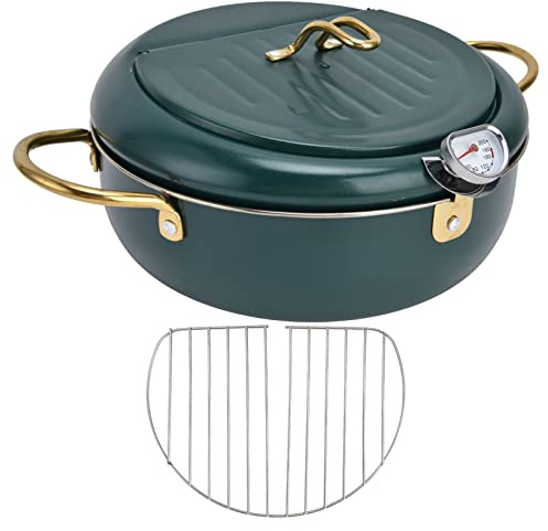 Fictory Mini friteuse en acier inoxydable 304, contrôle de la température, avec thermomètre, antiadhésive, prévention des fuites d'huile, facile à nettoyer, 24 cm