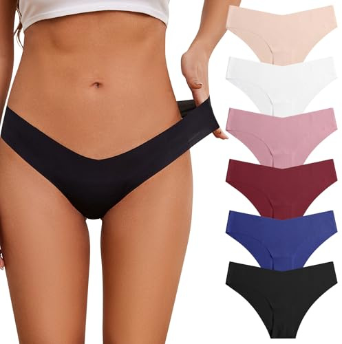 Risipu 6 Pack Seamless Underwear for Women No Show Hipster Bikini Panties Low Rise Cheeky Breathable Soft Invisible Briefs