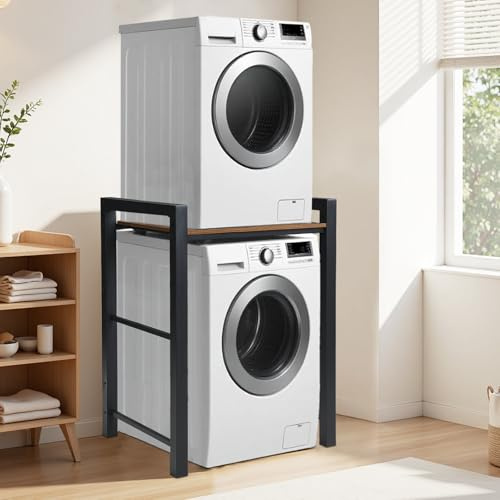 Luestysi Washing Machine Support, Etagere Lave Linge, Rangement Machine a Laver avec 3 Hauteurs Réglables, Meuble de Rangement Machine a Laver et Sèche-Linge, Capacité de Charge de 350kg. (Noir)
