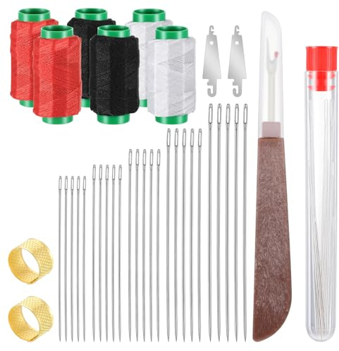 Sewing Tool Set 37 Pcs, Big Eye Steel Needles, Thread, Threader, Seam Ripper Complete Needle and Thread Kit for Beginners and Professional Crafters Portable DIY Sewing Tool