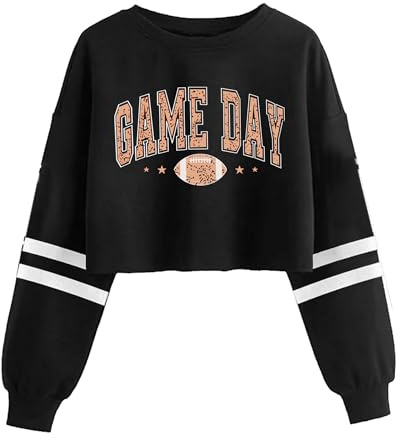 RECUTEWU Football Shirts for Women: Game Day Long Sleeve T Shirts Team Fans Gameday Sweatshirt Crop Tops