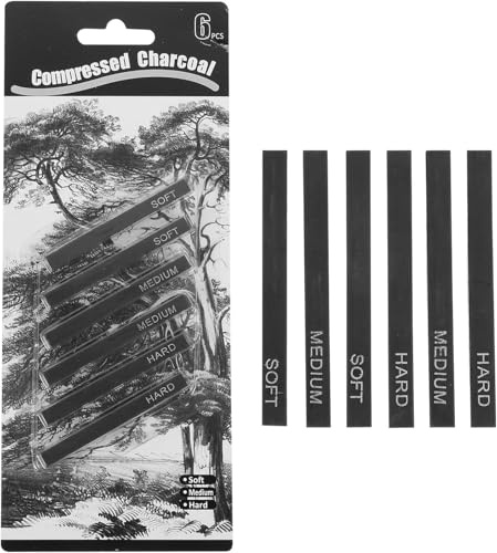 Elenviorina 6PCS Charcoal Sticks Set - Soft Medium Hard Square Compressed charcoal Pencils for Sketching Shading Drawing - Art Supplies for Charcoal Art DIY Crafts Beginners Professionals