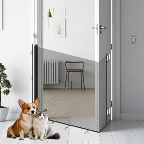 Hundgrind, Uppdaterad Version, med Justerbar Lås + Slitsskydd + Hålfri Installation, Universal för Katter Och Hundar, För Kök, Balkong, Korridor (Svart, 180 * 78 cm)