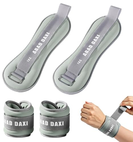 Viktmanschetter, handledsviktsmanschetter, ankelvikt, handledsvikter (2 st x 1 kg), vikter för ben och armar, för nybörjare, pilates, yoga, jogging, grå